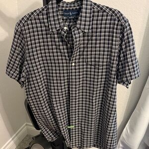 Ralph Lauren Navy and White Plaid Short-Sleeve Button-Down Shirt